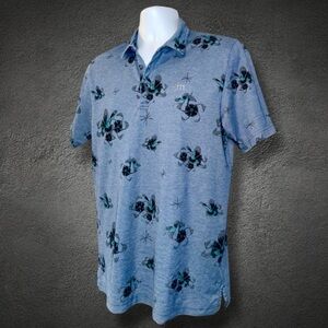 Travis Mathew Blue Floral Print Golf Polo Shirt Medium| 1MS071 Pima Cotton Blend